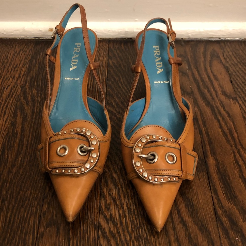 PRADA Slingback Kitten Heels With Silver Studs